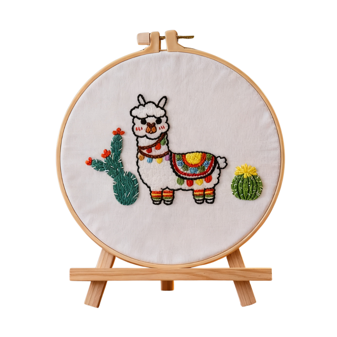 Sunny Llama – Embroidery kit with a cheerful llama and desert flowers