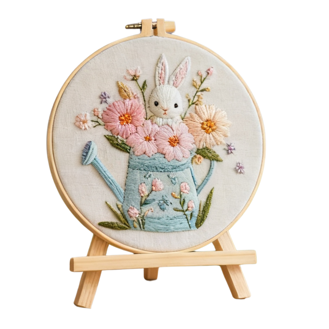 Bunny Bloom – Embroidery kit with watering can, flowers and sweet bunny