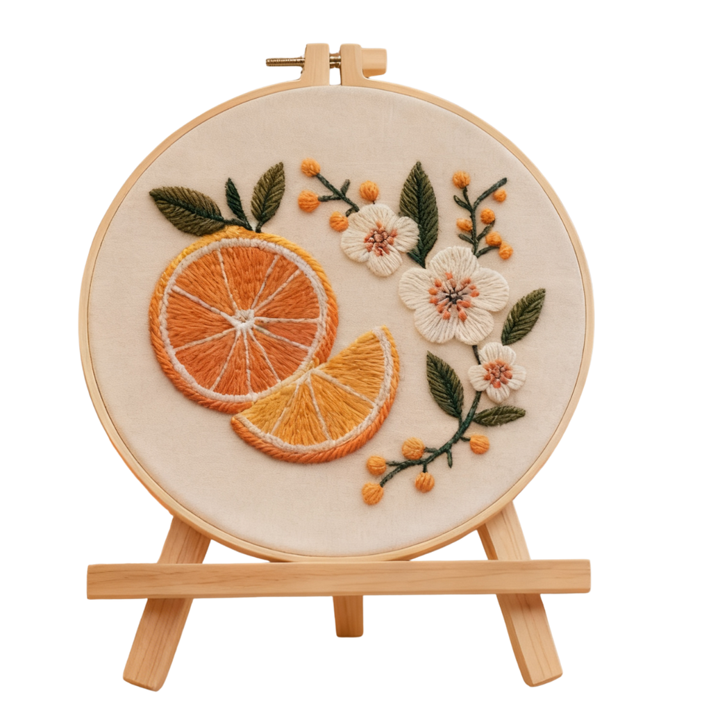 Citrus Bloom – Embroidery kit with orange and spring-like blossoms