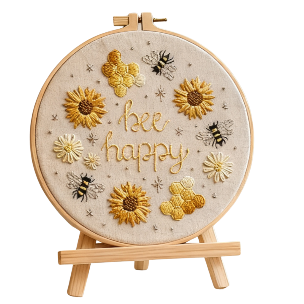 Bee Happy – Kit de broderie avec tournesols, abeilles et rayons de miel