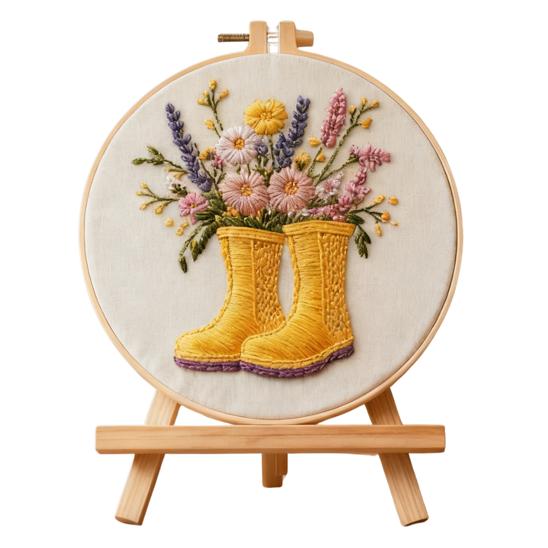Spring Boots – Embroidery kit with boots and spring flowers 