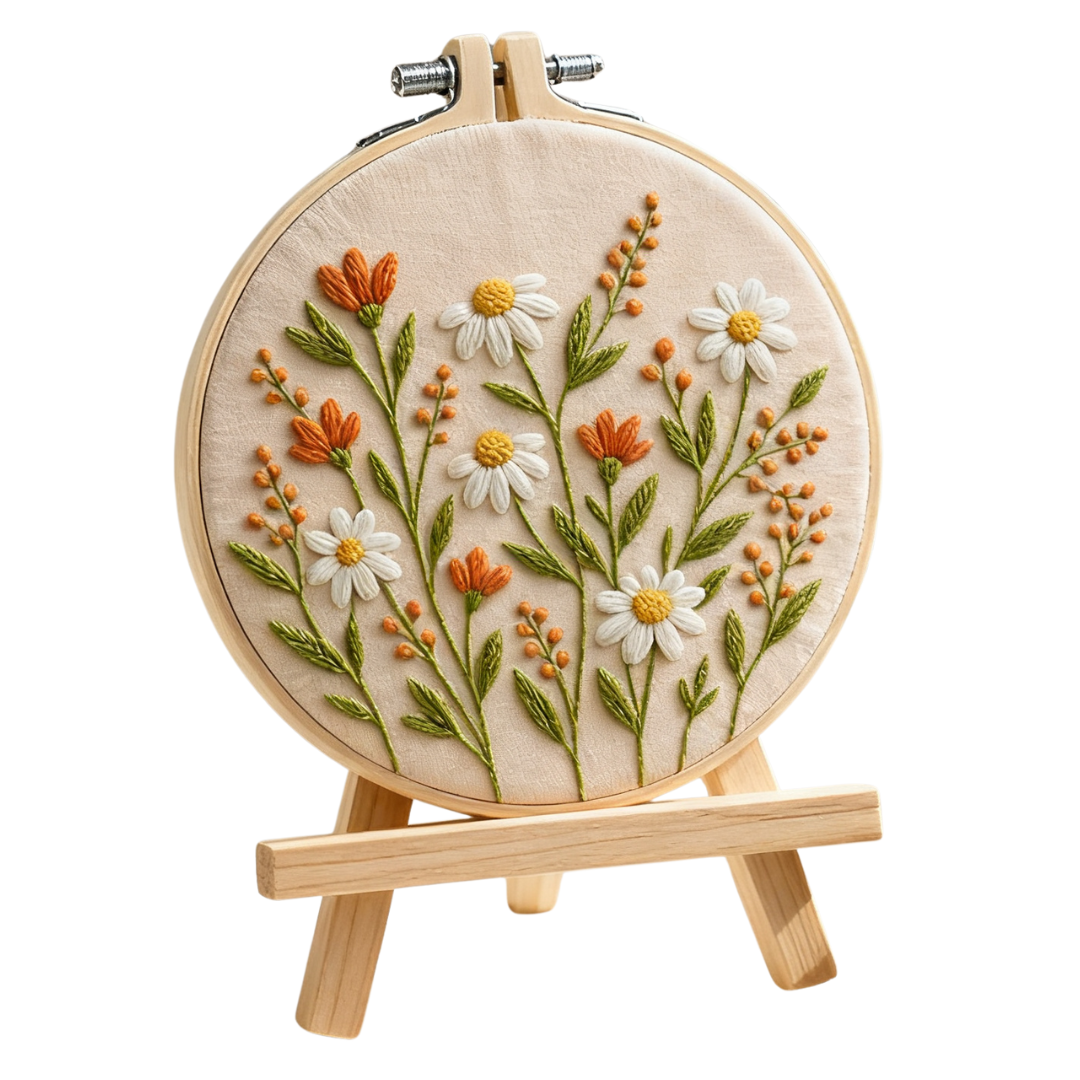 Wildflower Morning - Embroidery kit with daisies and orange flowers