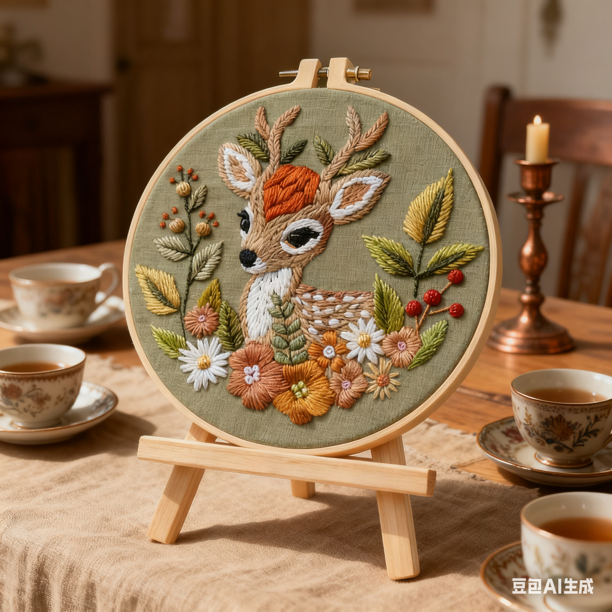 Forest Deer – Borduurset met jong hertje en herfstbloemen