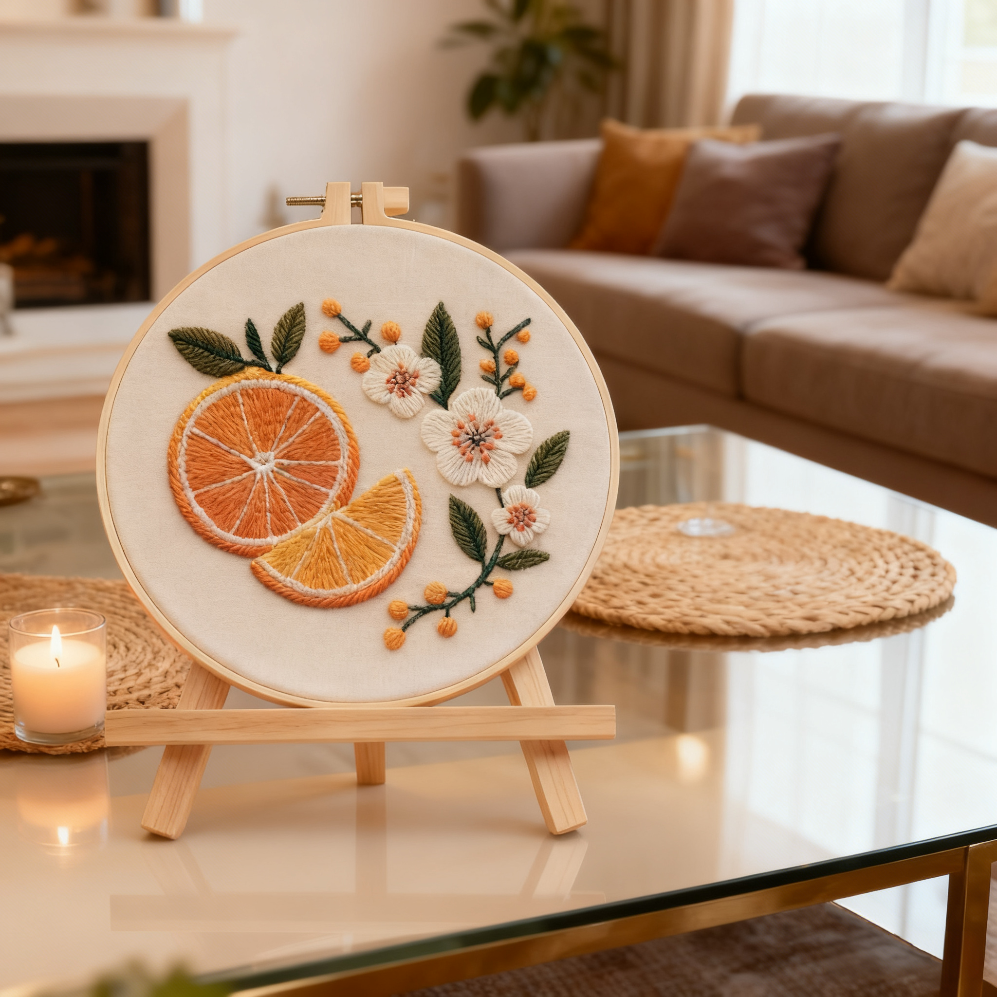 Citrus Bloom – Embroidery kit with orange and spring-like blossoms