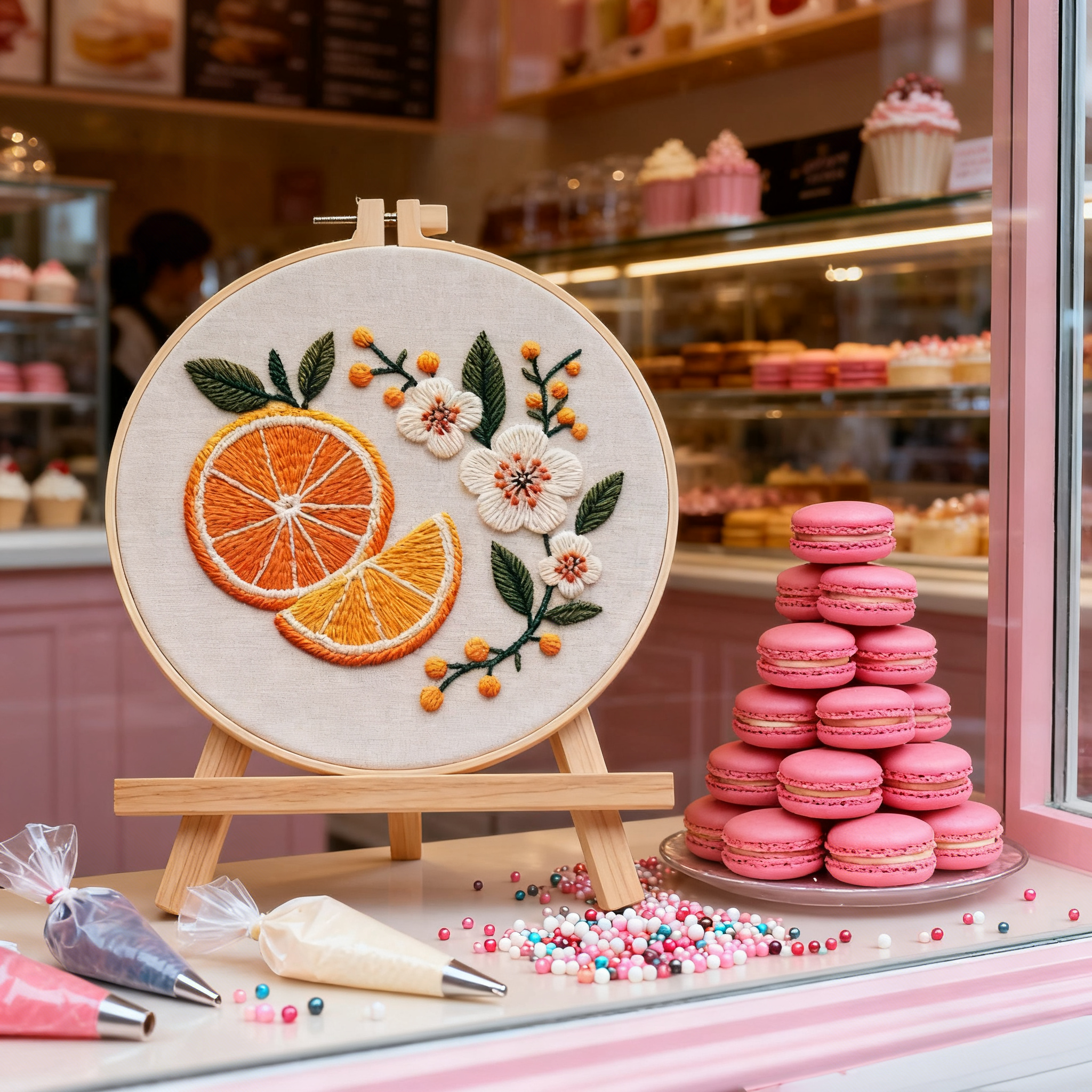 Citrus Bloom – Embroidery kit with orange and spring-like blossoms
