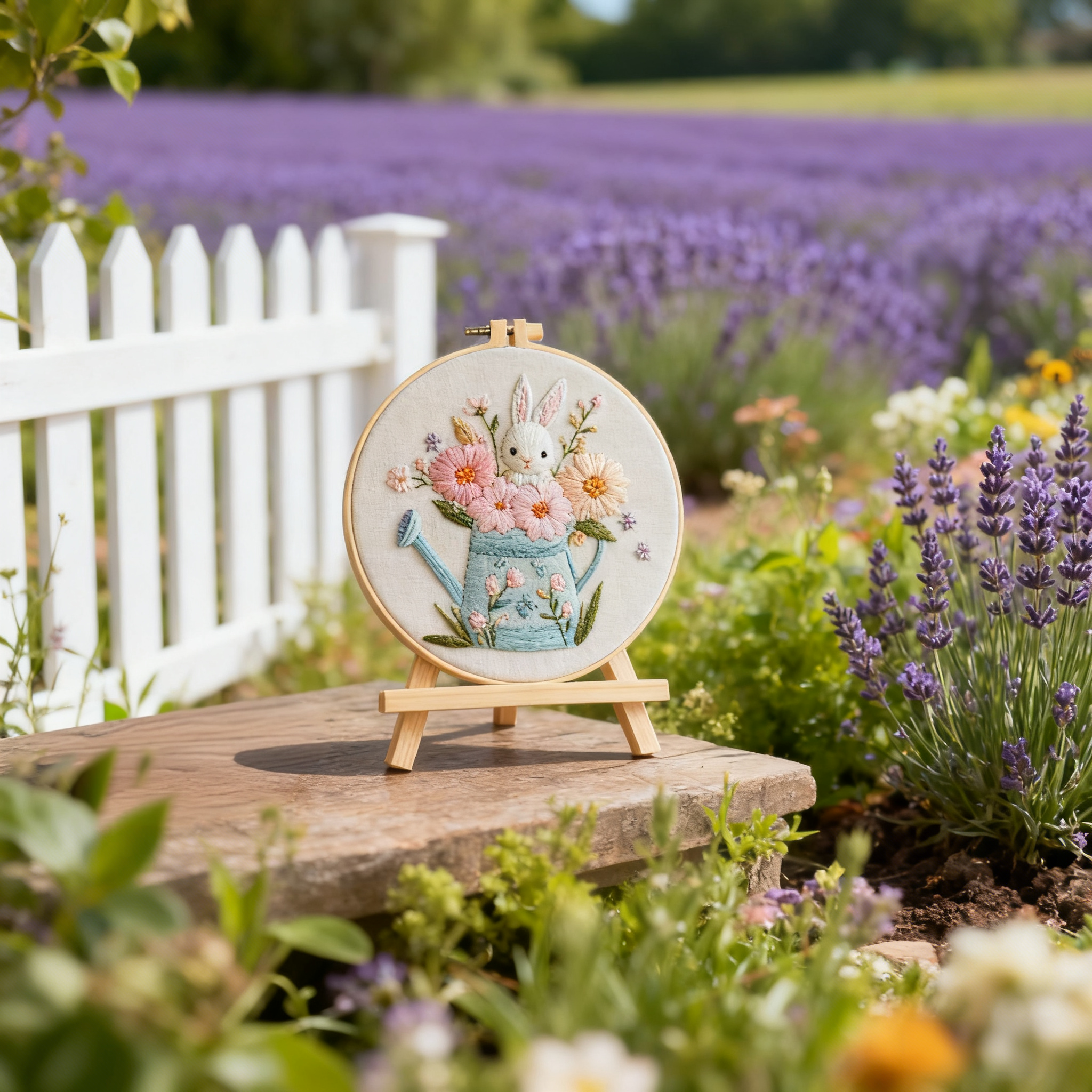 Bunny Bloom – Kit de broderie avec arrosoir, fleurs et adorable lapin
