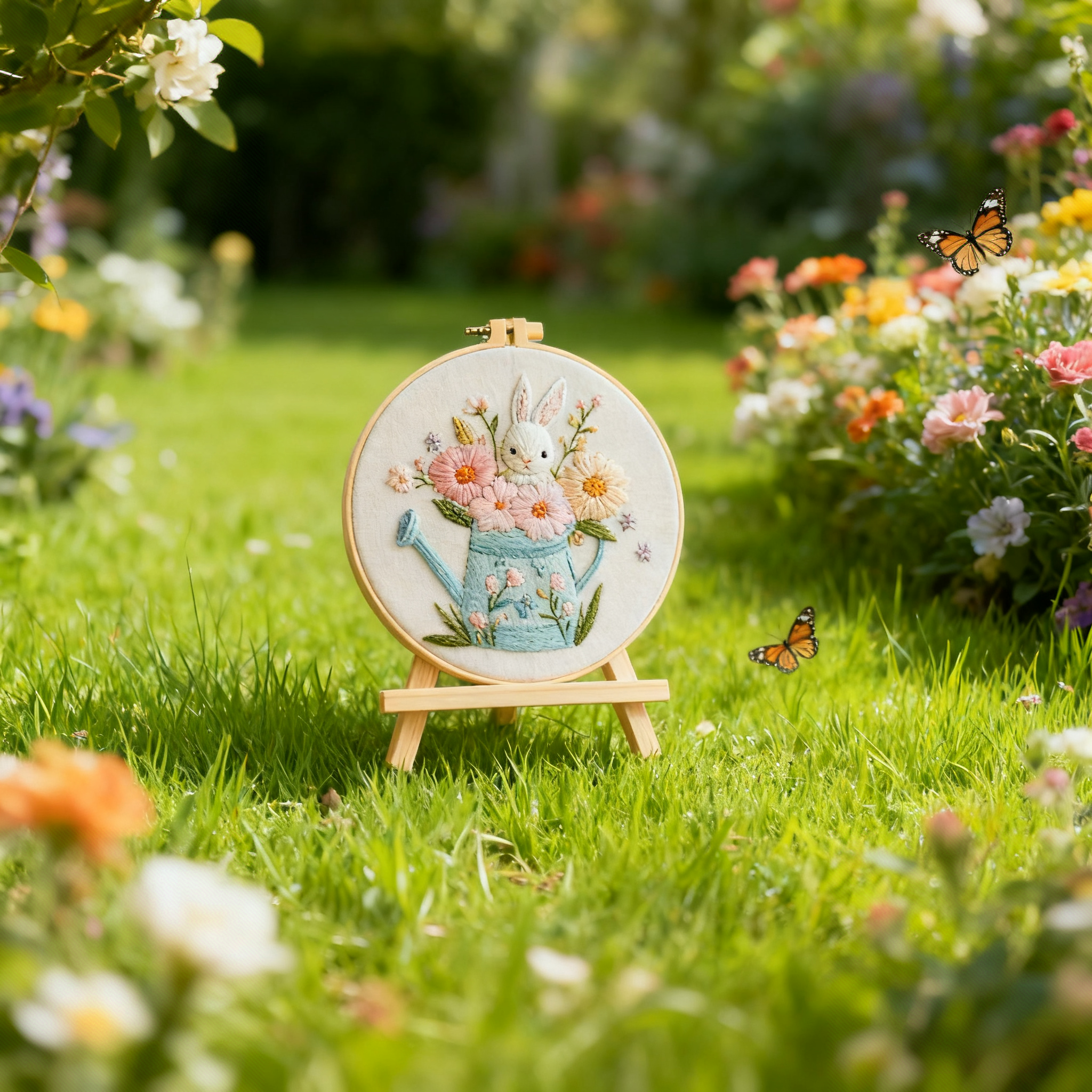 Bunny Bloom – Kit de broderie avec arrosoir, fleurs et adorable lapin