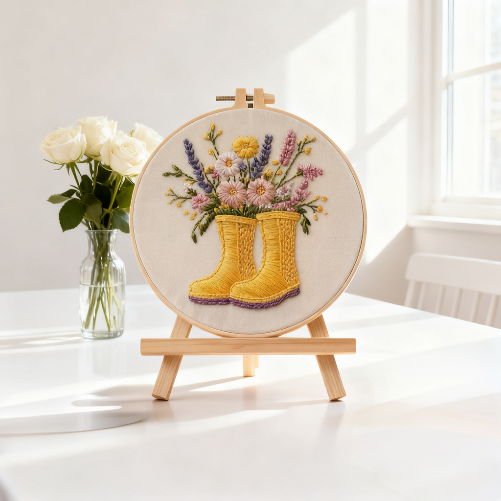 Spring Boots – Borduurset met laarsjes en lentebloemen