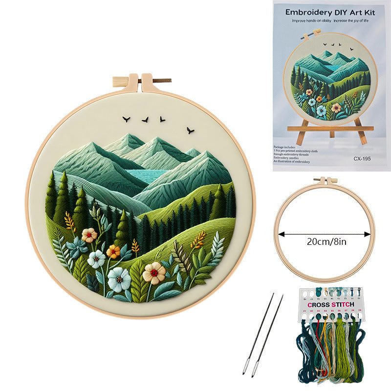 Emerald Valley – Borduurset met berglandschap en bloemen