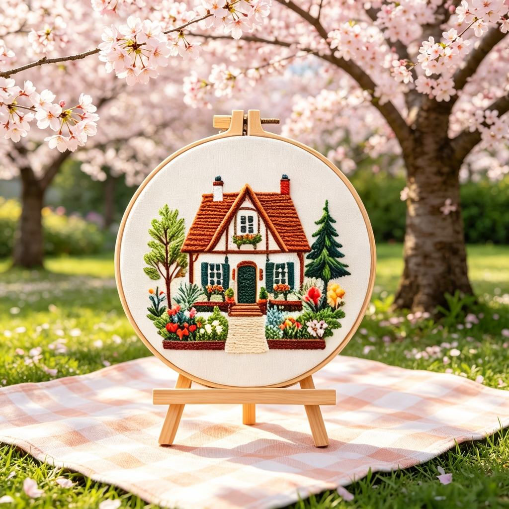Cottage Welcome – Borduurset met charmant huis en bloementuin
