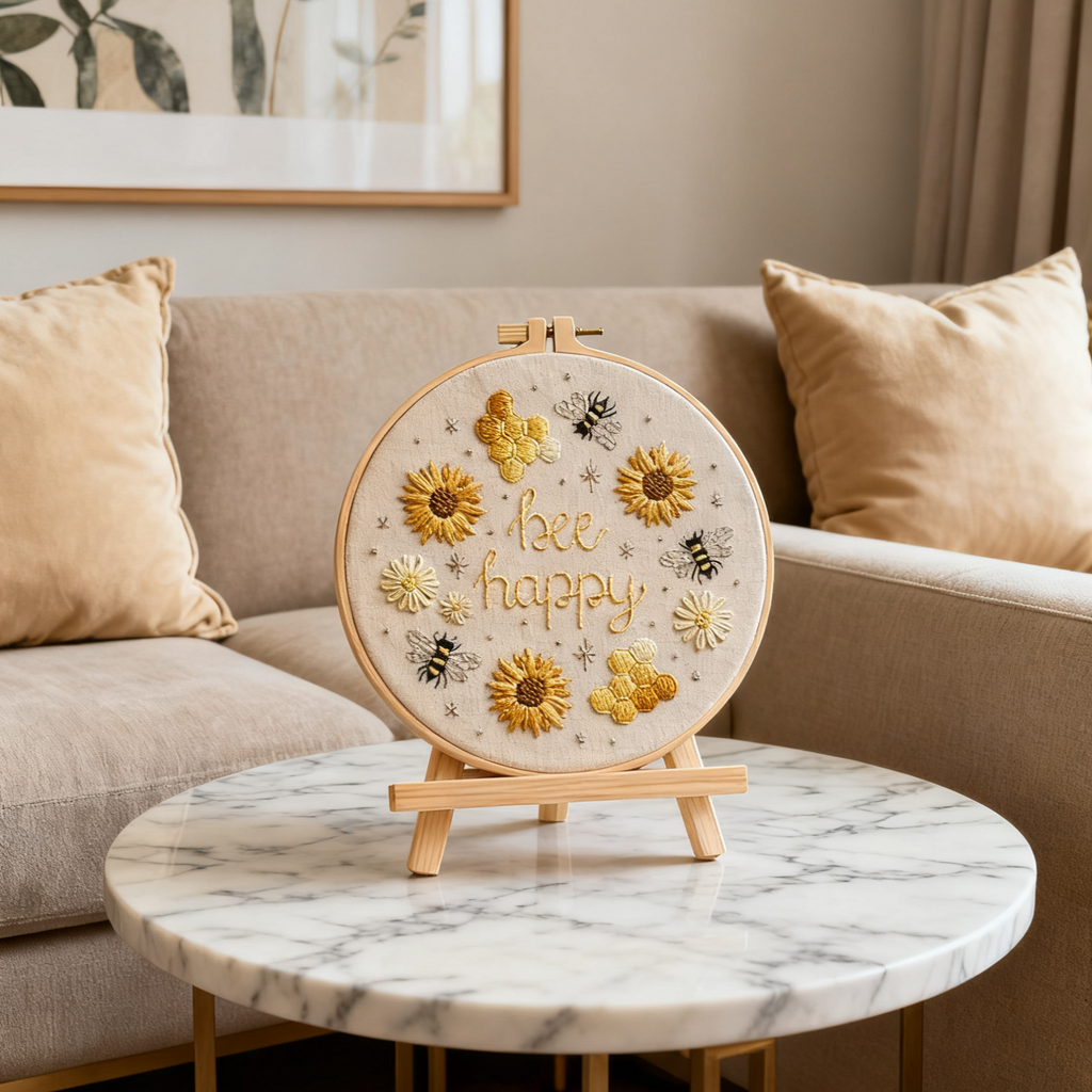 Bee Happy – Kit de broderie avec tournesols, abeilles et rayons de miel