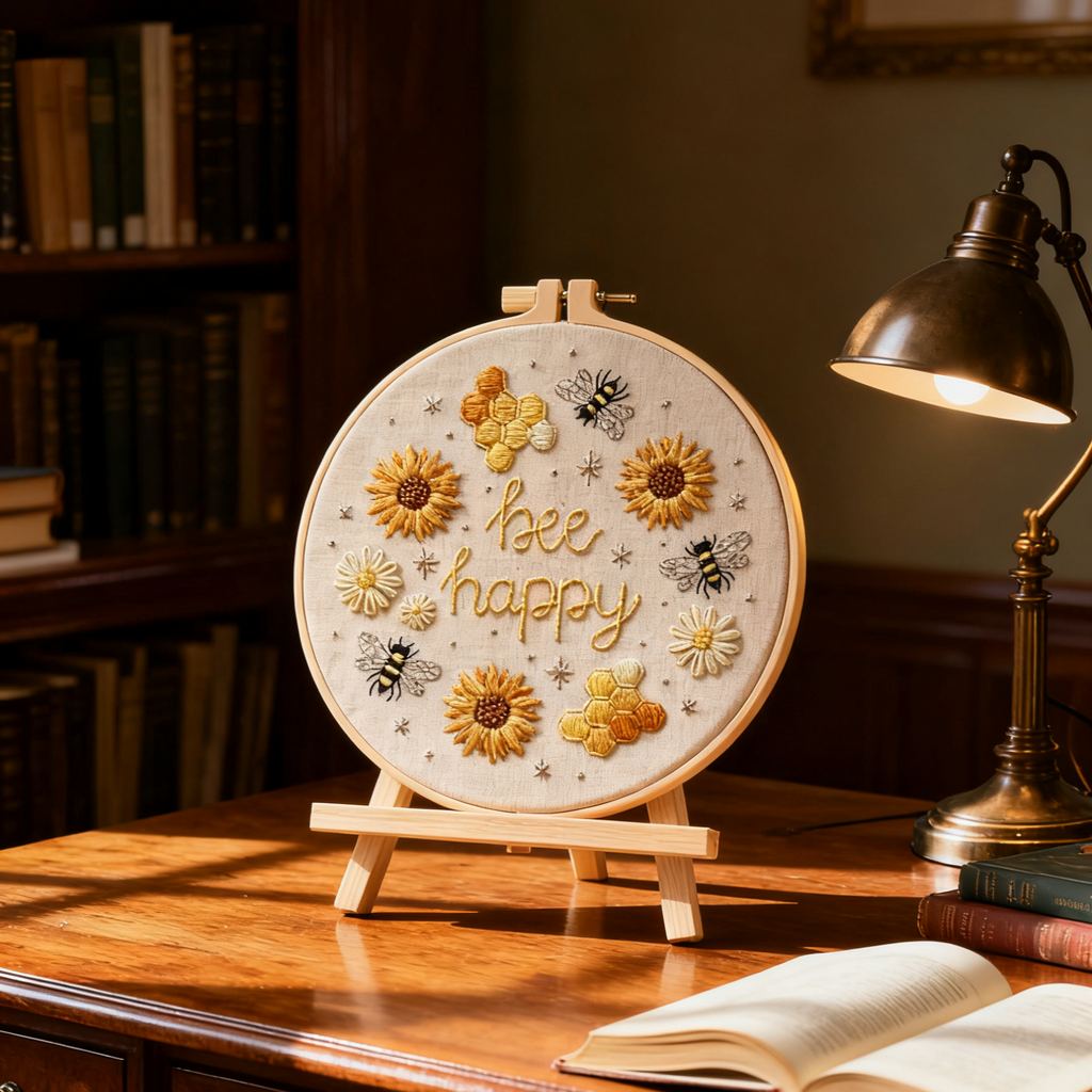Bee Happy – Kit de broderie avec tournesols, abeilles et rayons de miel
