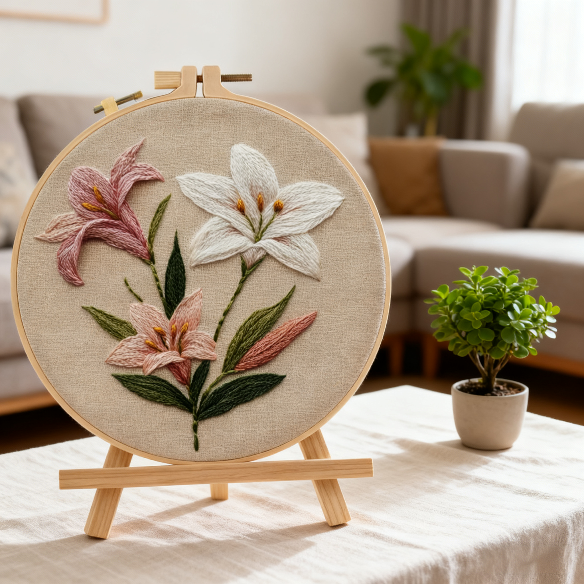 Lily Grace – Embroidery kit with elegant lilies in soft shades