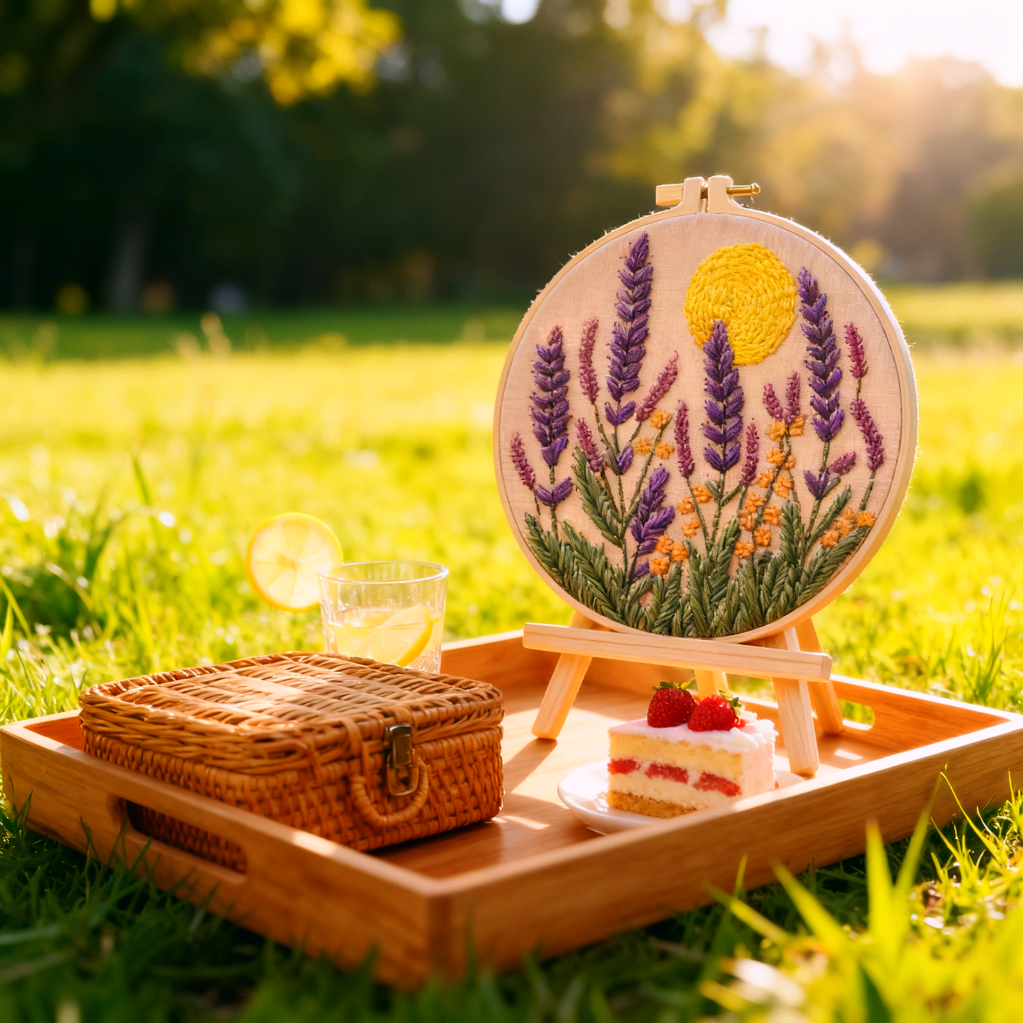 Lavender Sunset – Embroidery kit with lavender and golden evening sun
