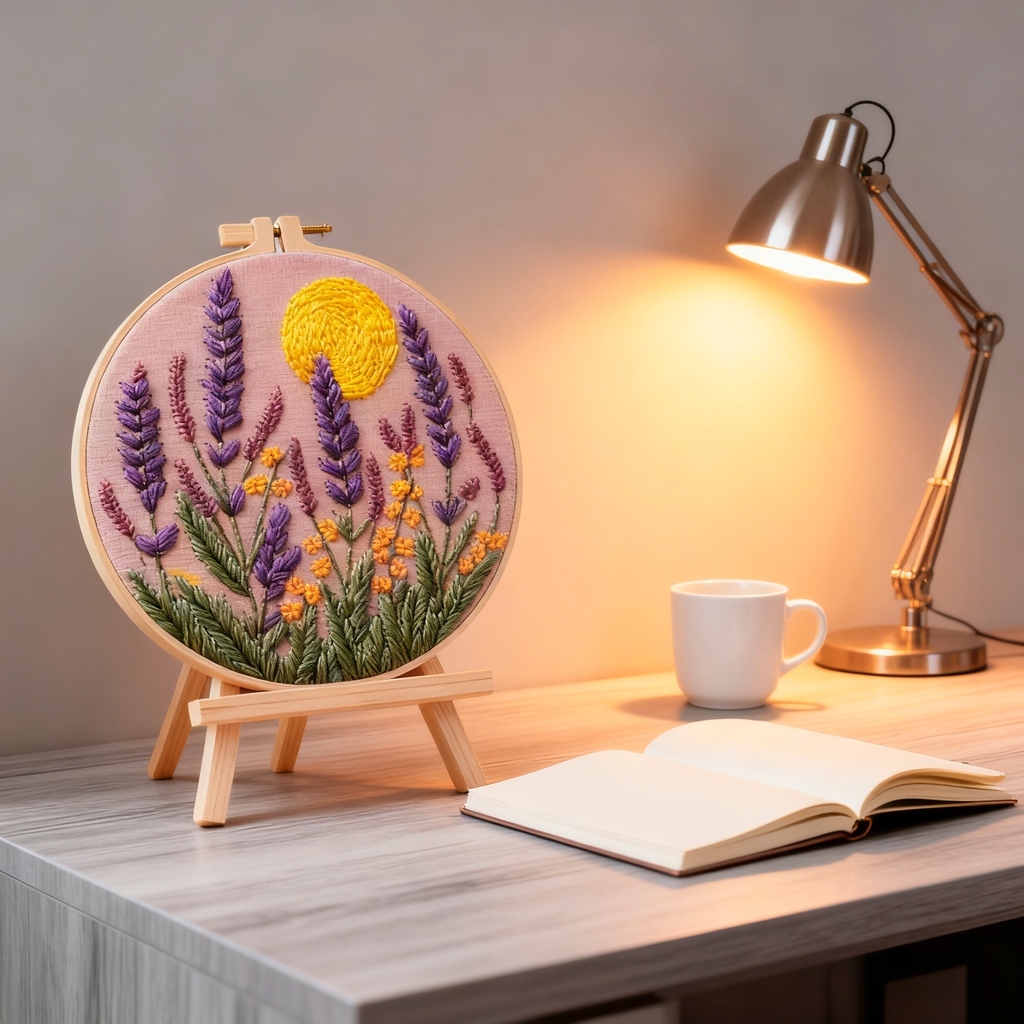 Lavender Sunset – Embroidery kit with lavender and golden evening sun