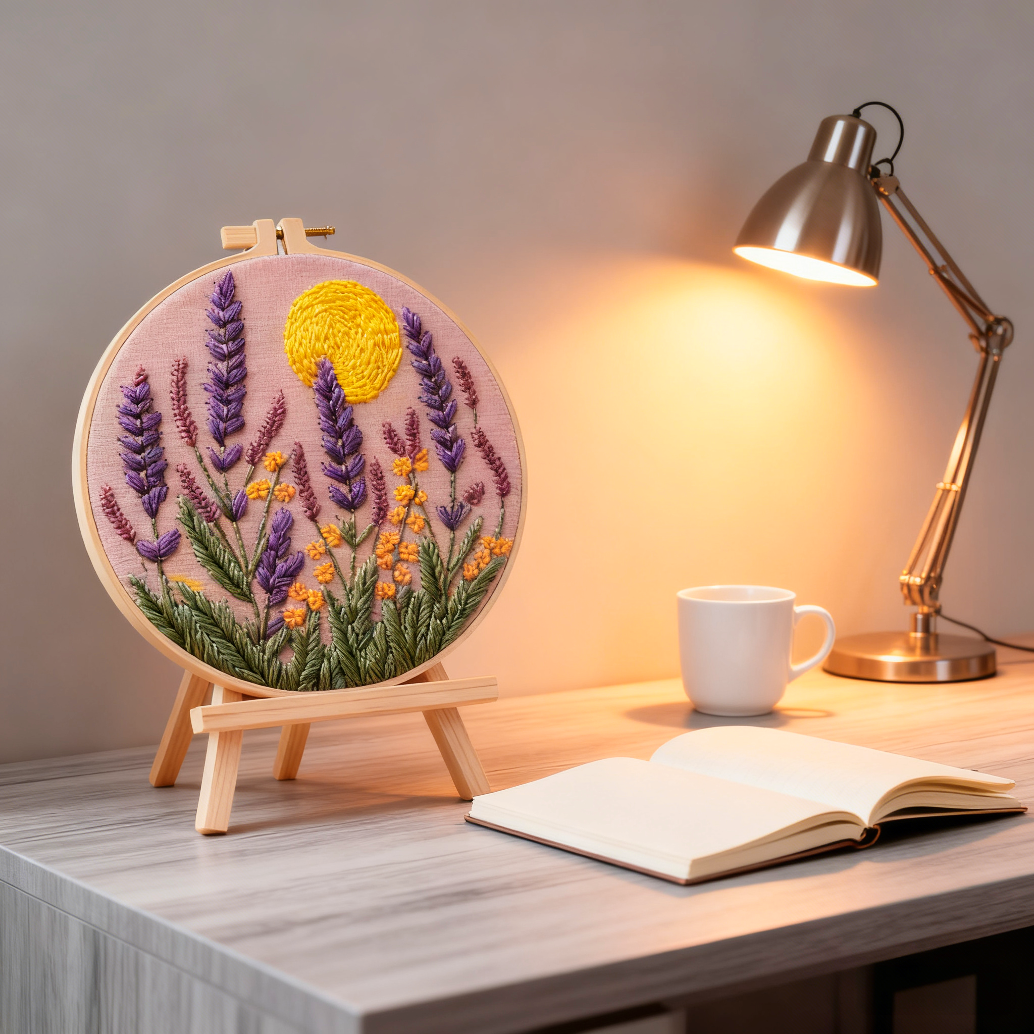 Lavender Sunset – Embroidery kit with lavender and golden evening sun