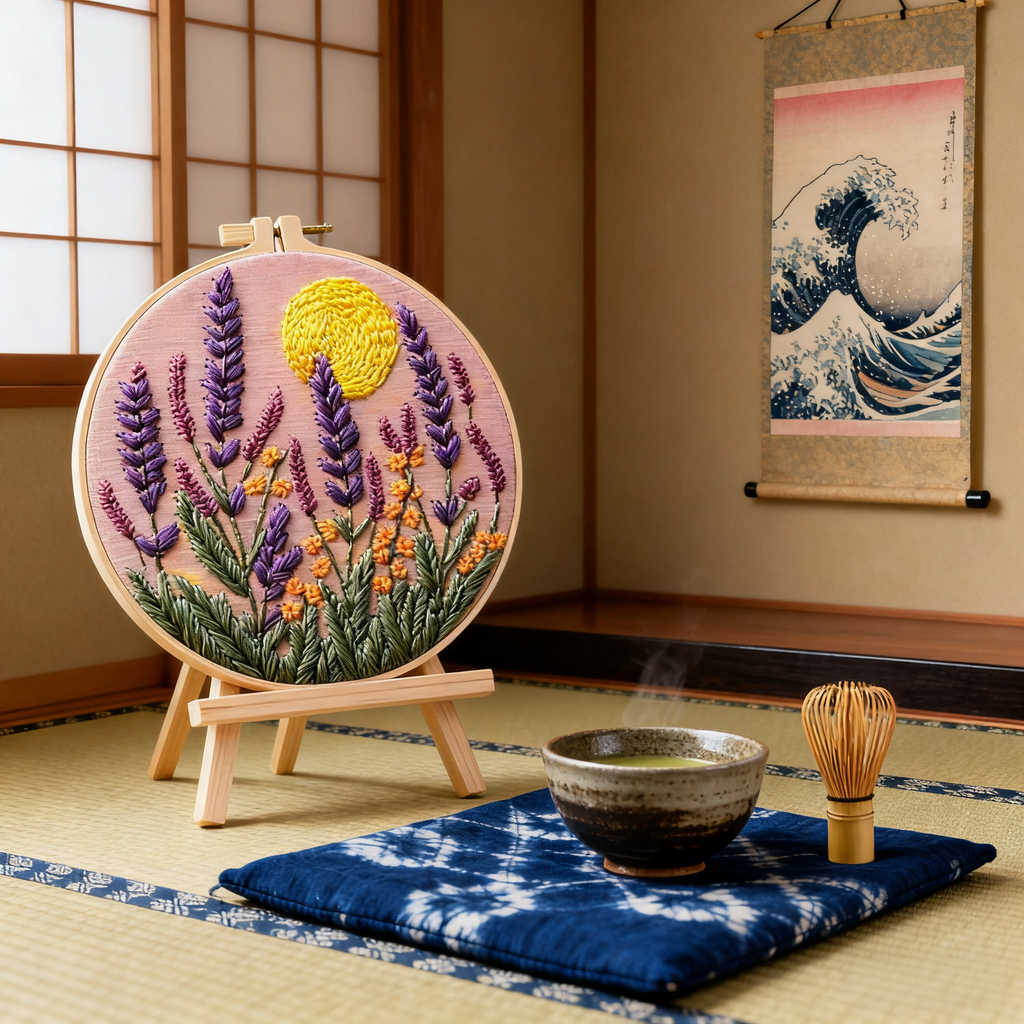 Lavender Sunset – Embroidery kit with lavender and golden evening sun