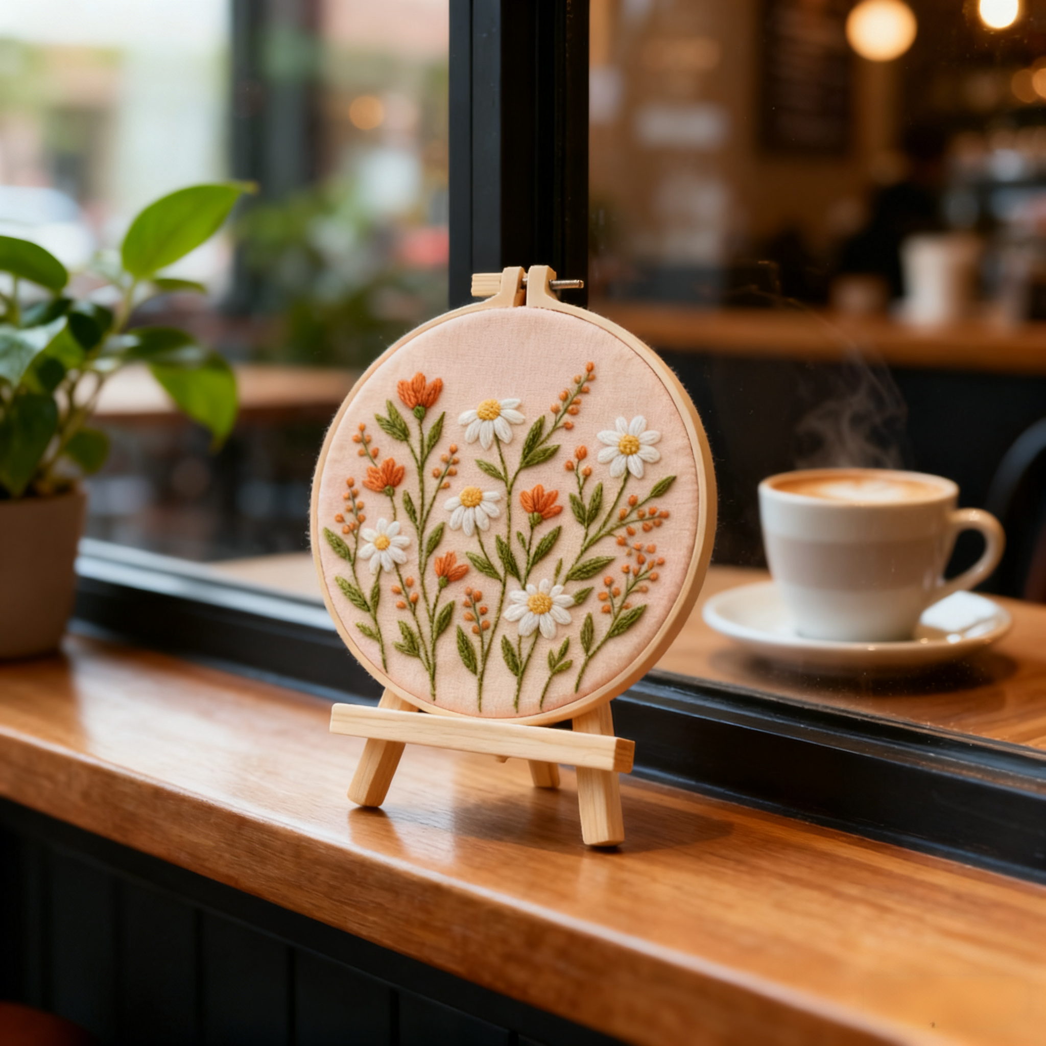 Wildflower Morning - Embroidery kit with daisies and orange flowers
