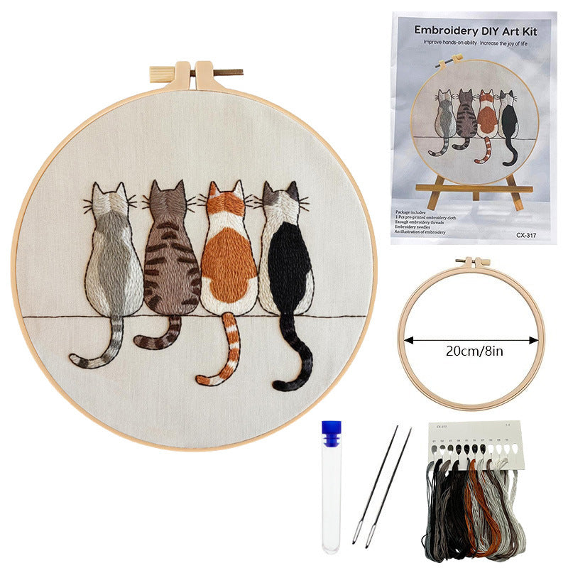 Purrfect Line – Borduurset met vier katten op een rij