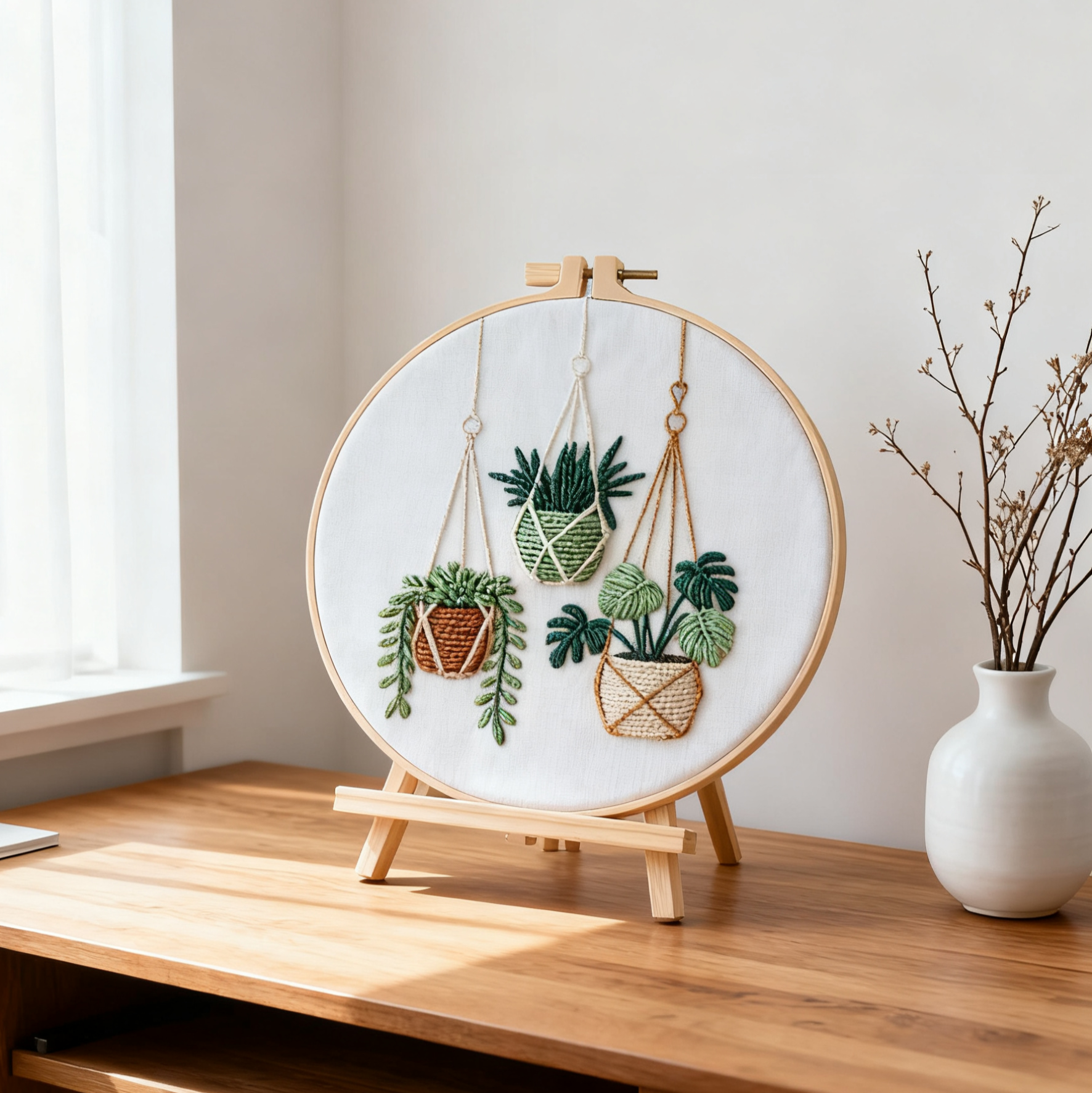 Hanging Greens – Embroidery kit with hanging plants in boho style