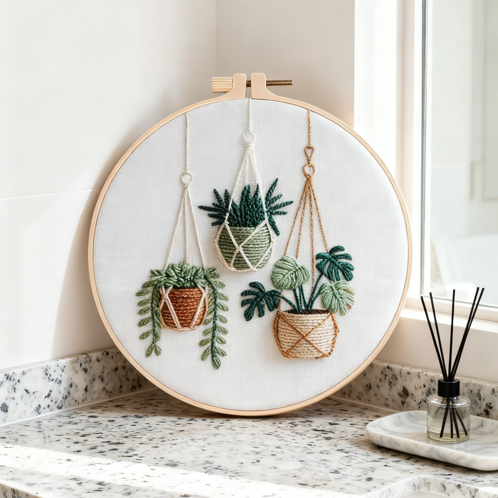 Hanging Greens – Embroidery kit with hanging plants in boho style