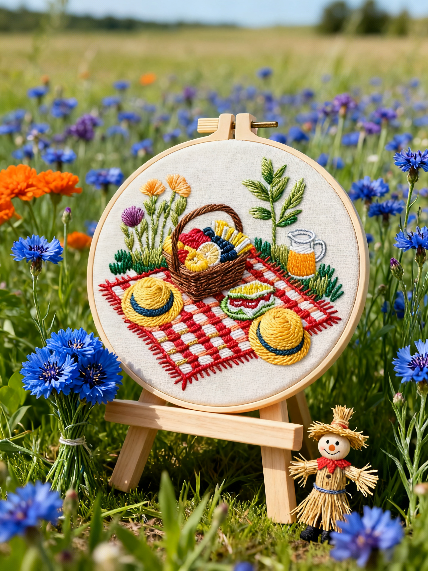 Picnic Meadow – Borduurset met picknickkleed en zomerse kleuren