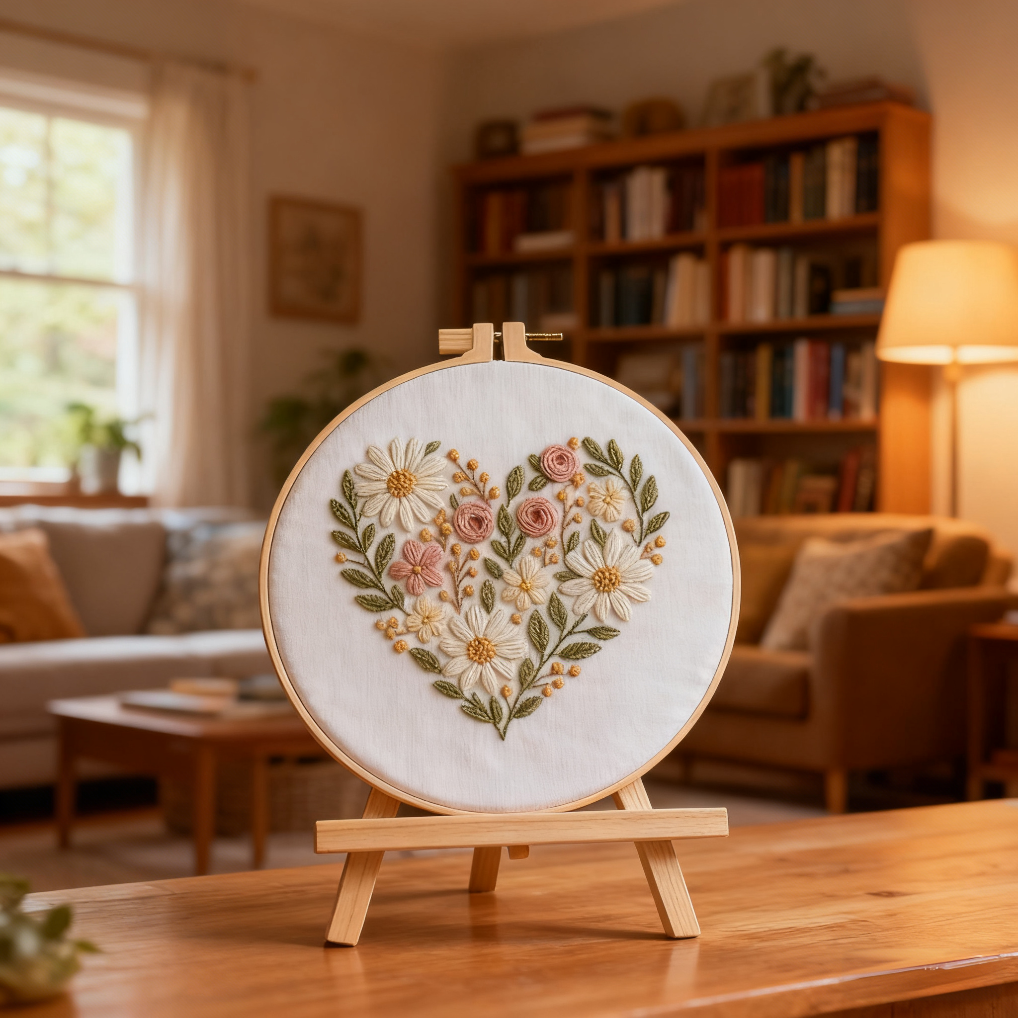 Cœur Floral – Kit de broderie avec marguerites et roses délicates