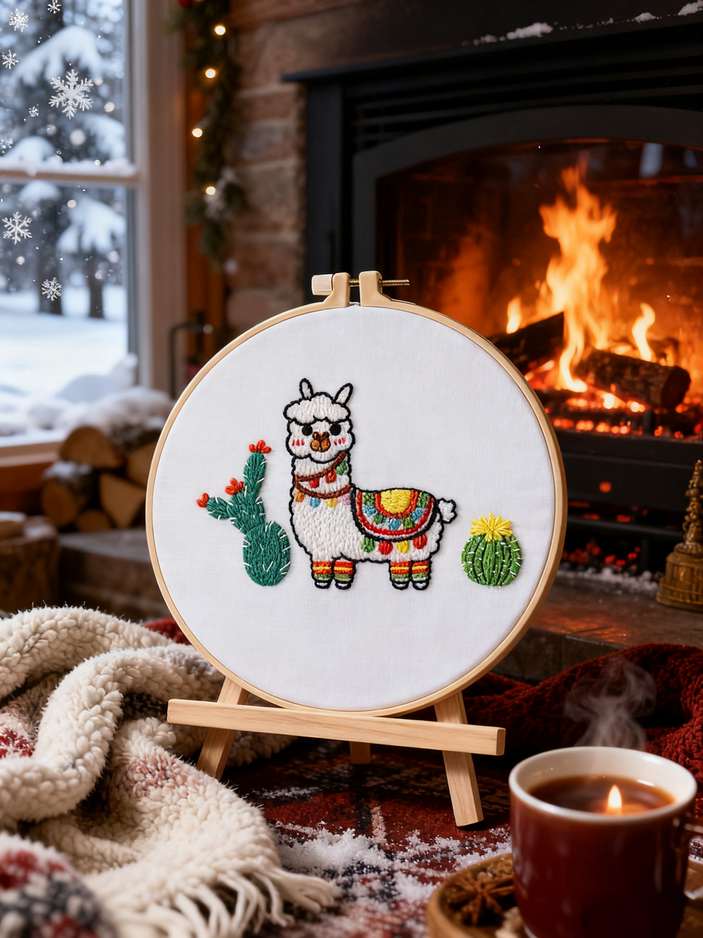 Sunny Llama – Embroidery kit with a cheerful llama and desert flowers
