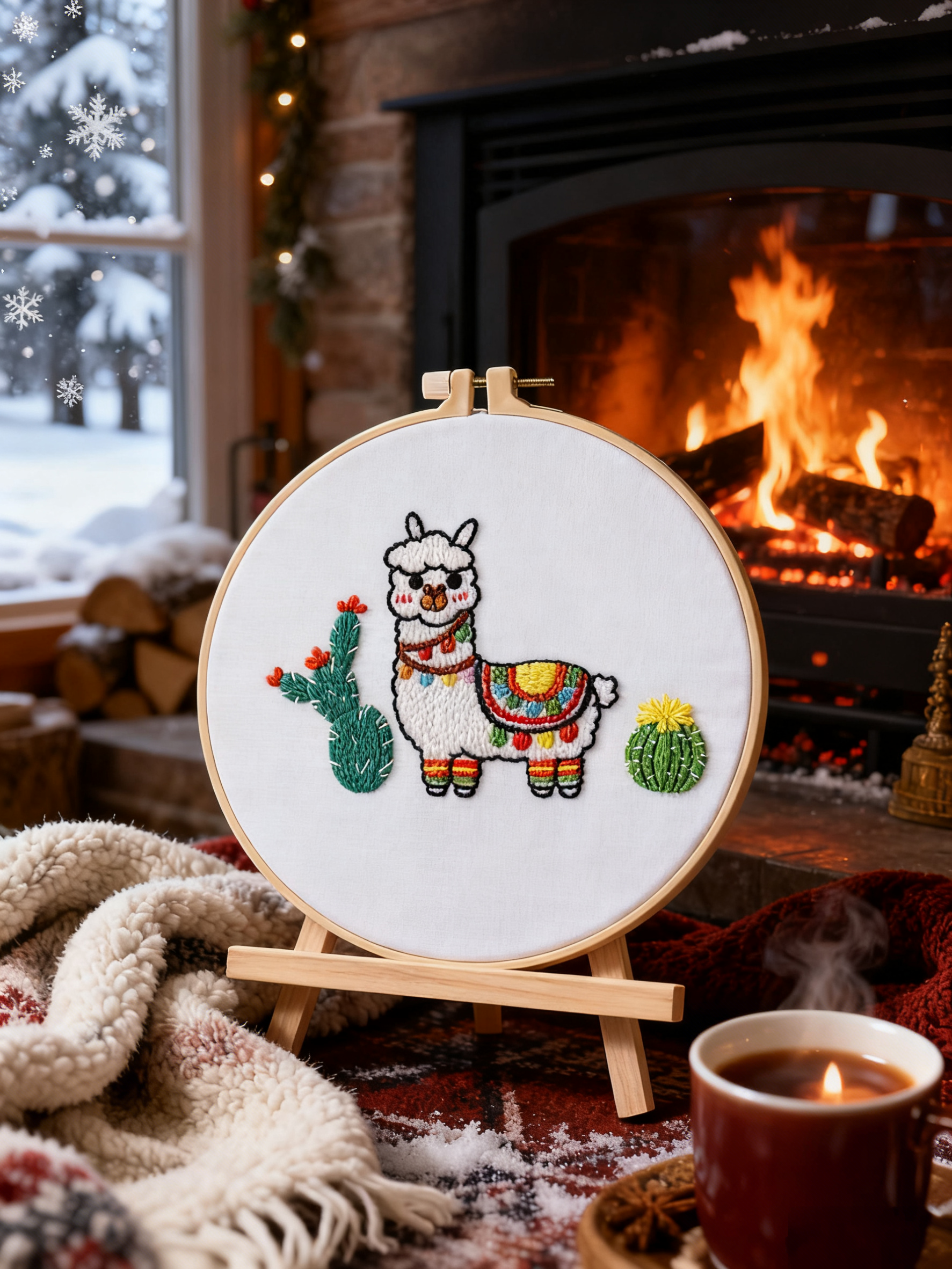 Sunny Llama – Embroidery kit with a cheerful llama and desert flowers