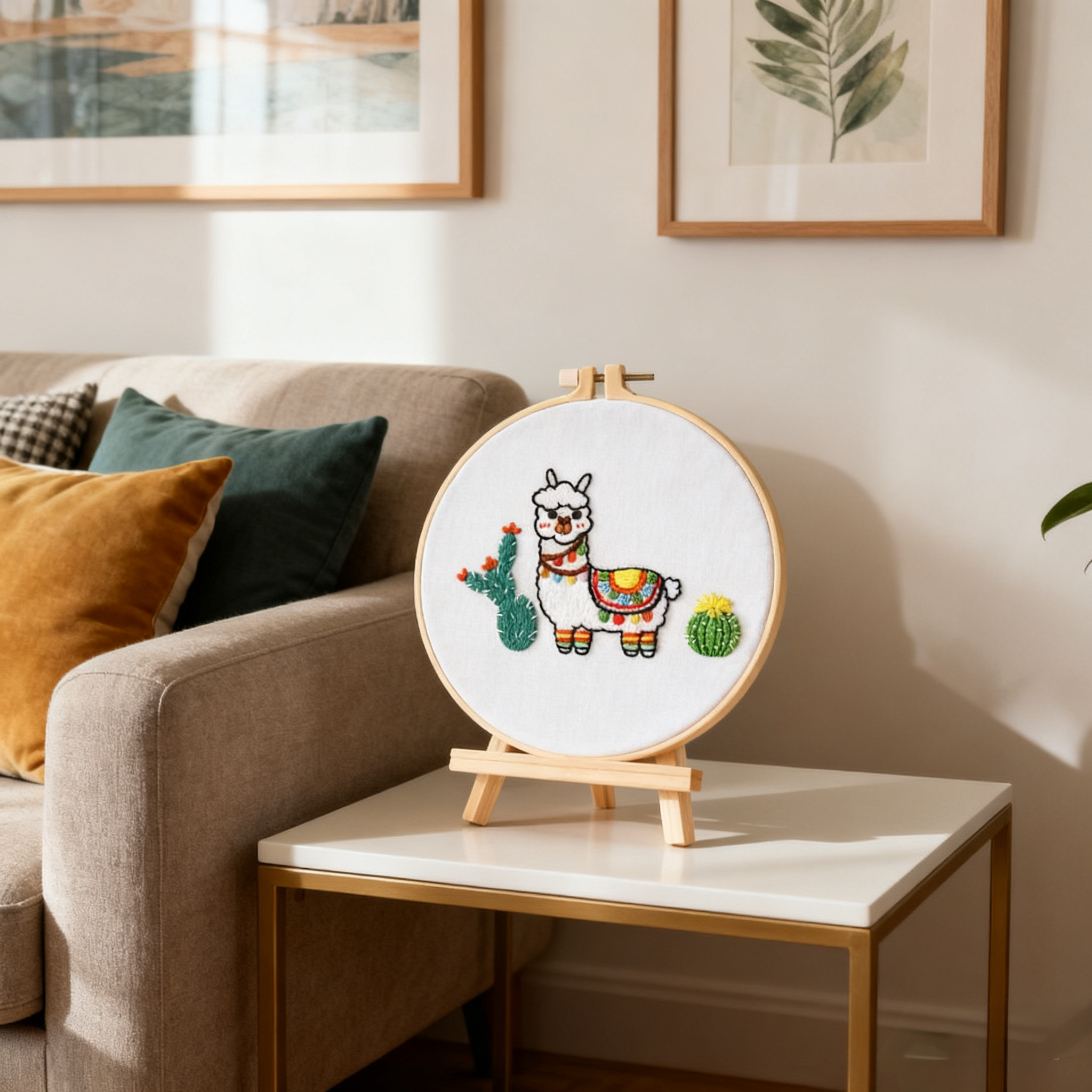 Sunny Llama – Embroidery kit with a cheerful llama and desert flowers
