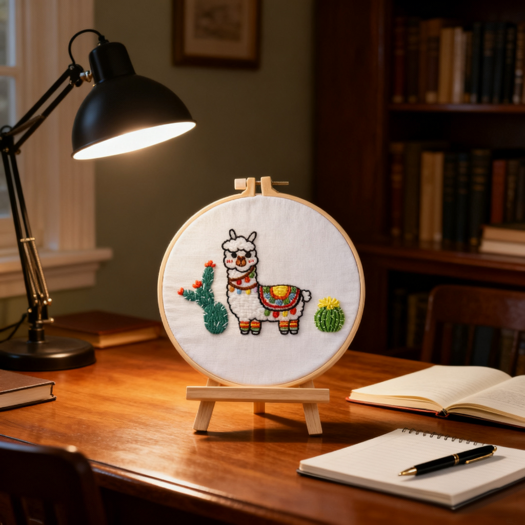 Sunny Llama – Embroidery kit with a cheerful llama and desert flowers