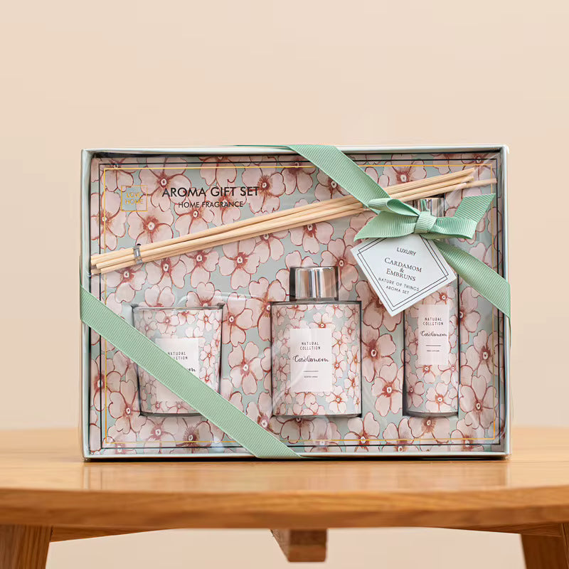 Luxe Geur Giftset met Geurkaars, Geurstokjes en Huisparfum – Sfeervol Eindejaarsgeschenk