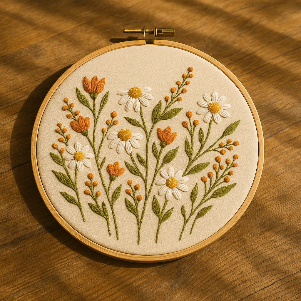Wildflower Morning - Embroidery kit with daisies and orange flowers