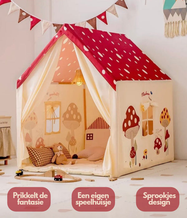 Speeltent Paddenstoelenhuisje – Rood met Witte Stippen