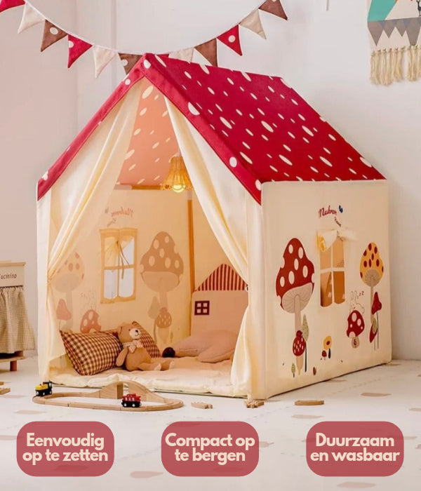 Speeltent Paddenstoelenhuisje – Rood met Witte Stippen