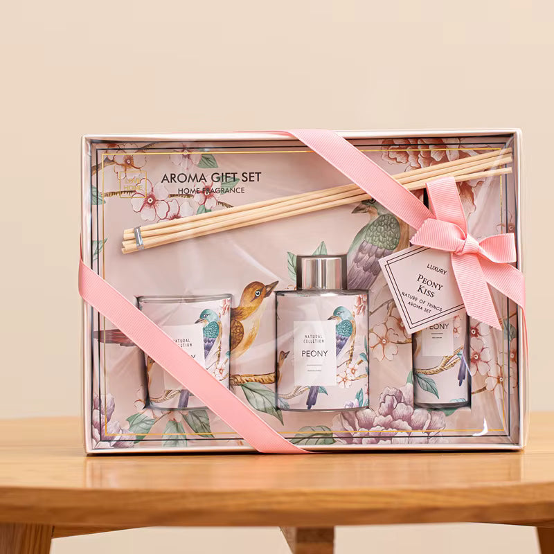 Luxe Geur Giftset met Geurkaars, Geurstokjes en Huisparfum – Sfeervol Eindejaarsgeschenk
