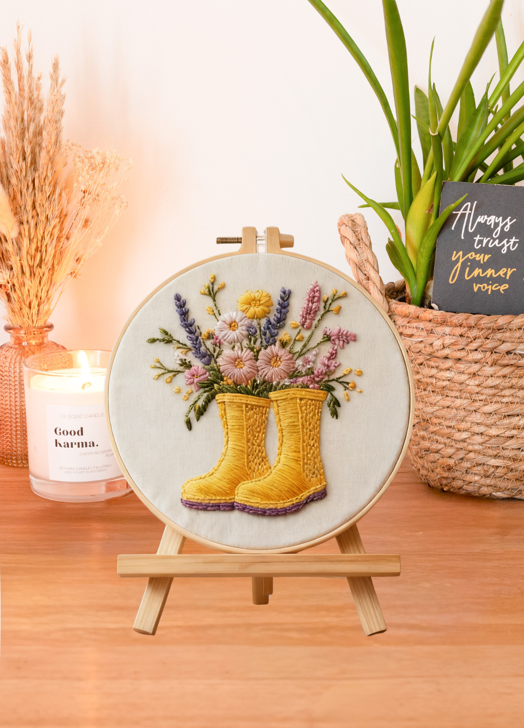 Spring Boots – Embroidery kit with boots and spring flowers 