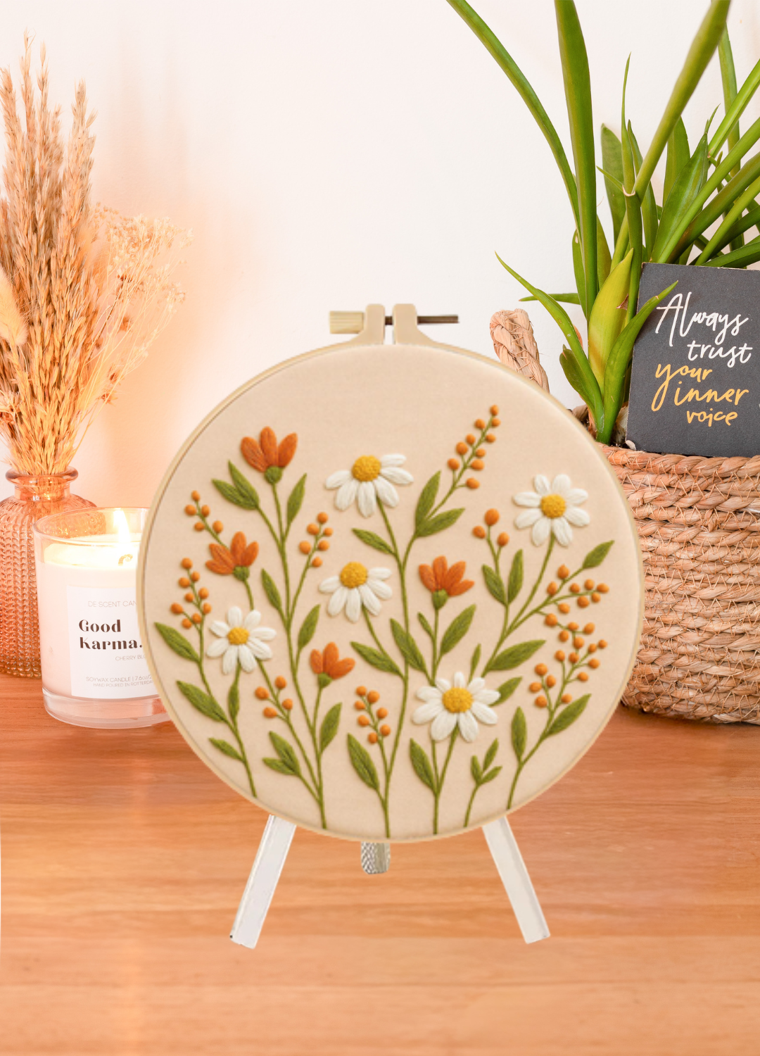 Wildflower Morning - Embroidery kit with daisies and orange flowers