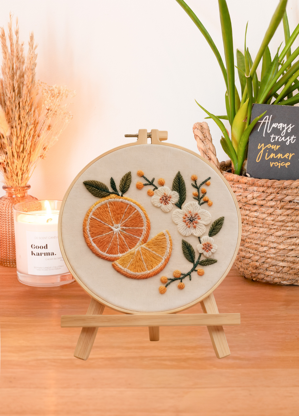 Citrus Bloom – Embroidery kit with orange and spring-like blossoms