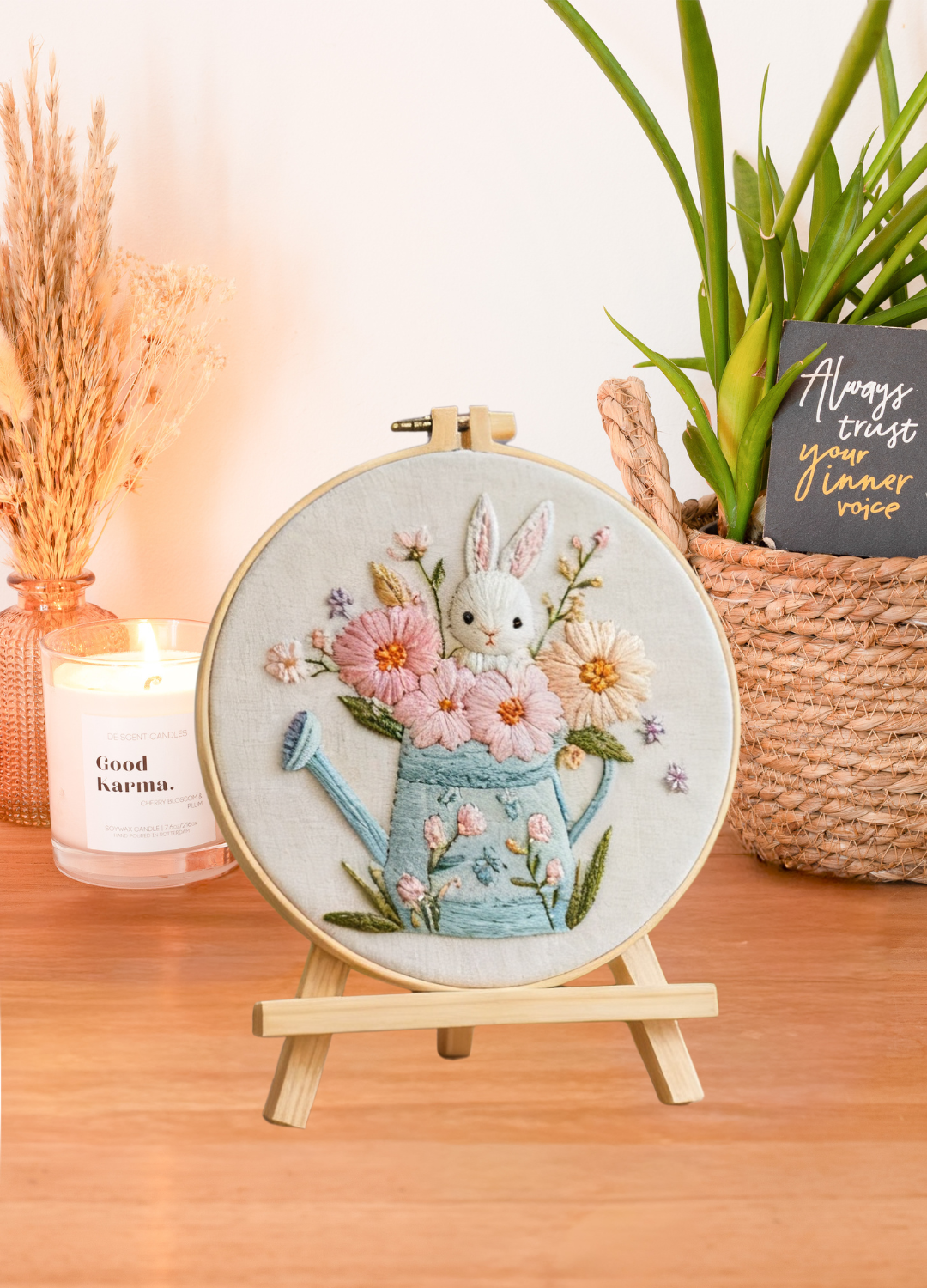 Bunny Bloom – Embroidery kit with watering can, flowers and sweet bunny