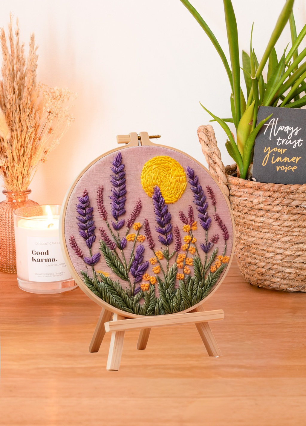 Lavender Sunset – Embroidery kit with lavender and golden evening sun