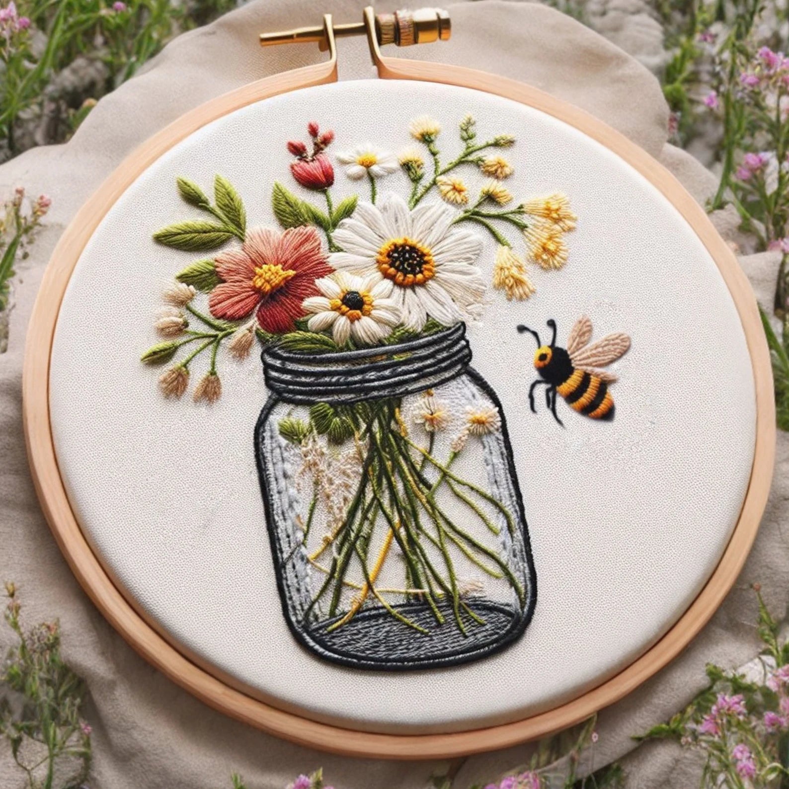 Honey Meadow – Borduurset met bloemen en bijtje